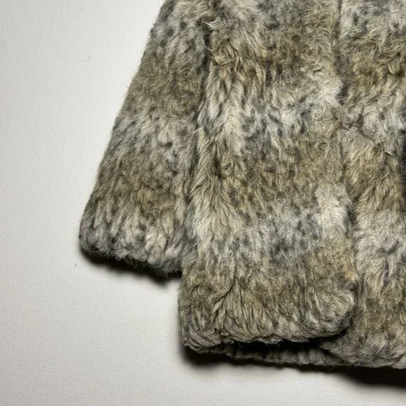 VTG H&M Faux Fur Coat Jacket Women 4 Grey Brown Mottled Pattern Outerwear Y2K - Picture 11 of 15
